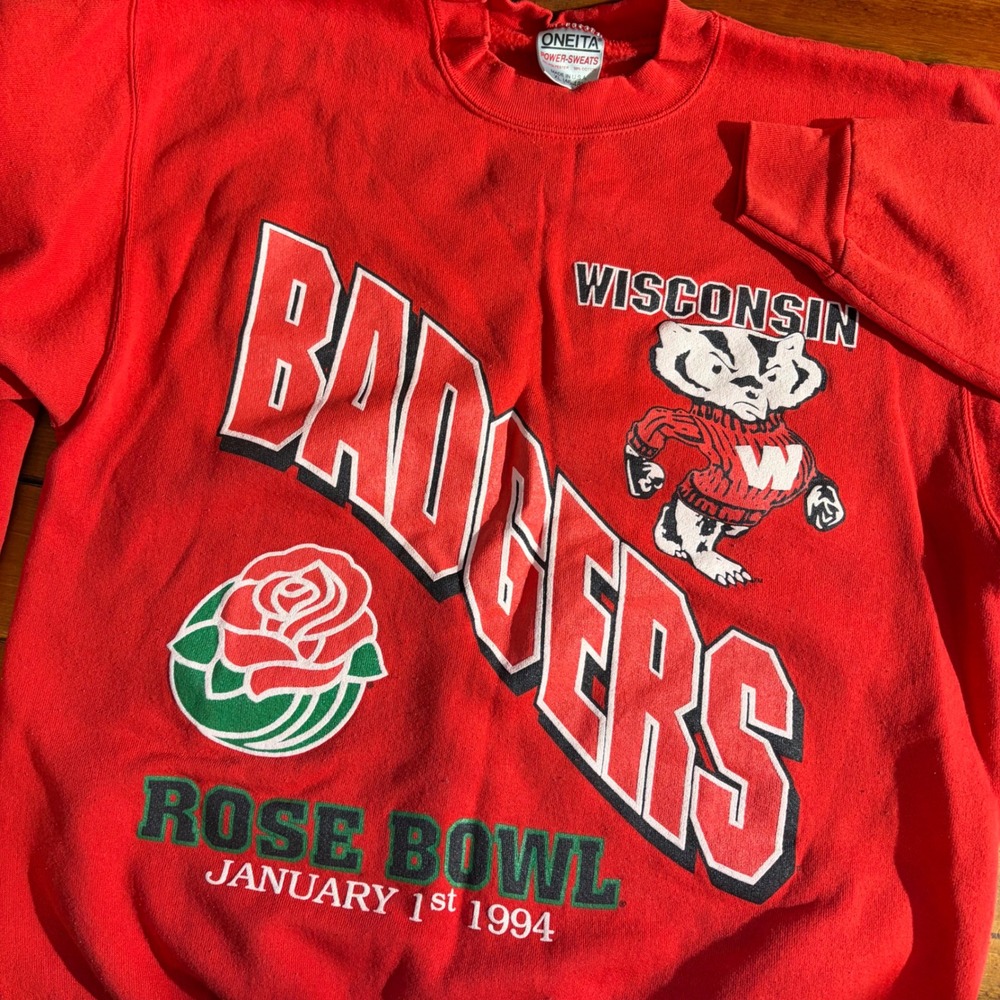 Vintage Wisconsin Badgers Sweatshirt Men XL Red 1994 Rose Bowl Oneita PowerSweat